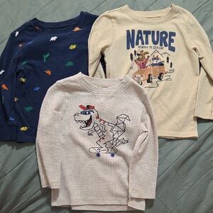 Garanimals Dinosaur and Adventure Long Sleeve Tees - Cream, Blue, Beige